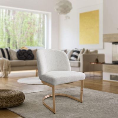 Cadeira De Jantar Cléo Base Ouro Fosco Linho Bouclé Off White - Nexta Casa