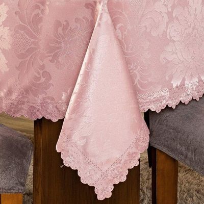 Toalha De Mesa Quadrada Avulsa Jacquard Medalhão 1,40m X 1,40m Para 04 Lugares Cor Rosê