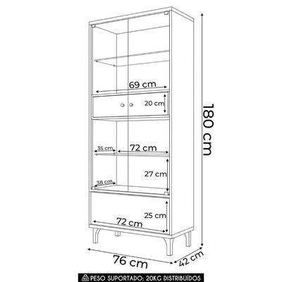 Cristaleira Portas De Vidro Com Led 76cm Delux Off/cinamomo H01 - Mpozenato