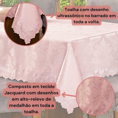 Toalha De Mesa Quadrada Avulsa Jacquard Medalhão 1,40m X 1,40m Para 04 Lugares Cor Rosê