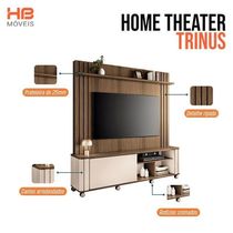 Estante Home Theater Trinus Castanho Off White Com Mesa De Centro Sky Off White - Hb Móveis