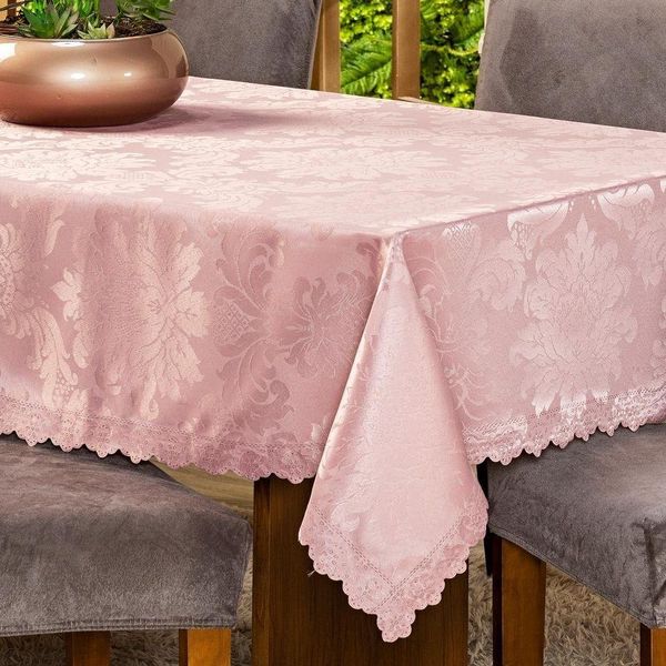 Toalha De Mesa Quadrada Avulsa Jacquard Medalhão 1,40m X 1,40m Para 04 Lugares Cor Rosê