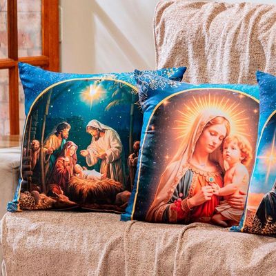 Kit Com 4 Capas De Almofadas Estampadas Natalinas 45cm X 45cm - Azul