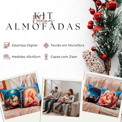 Kit Com 4 Capas De Almofadas Estampadas Natalinas 45cm X 45cm - Azul