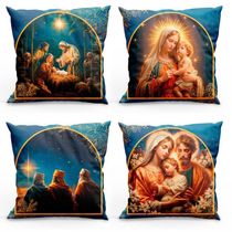 Kit Com 4 Capas De Almofadas Estampadas Natalinas 45cm X 45cm - Azul