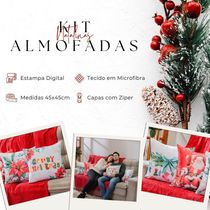 Kit Com 4 Capas De Almofadas Estampadas Natalinas 45cm X 45cm - Vermelho