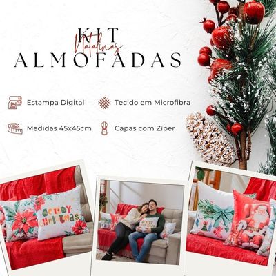 Kit Com 4 Capas De Almofadas Estampadas Natalinas 45cm X 45cm - Vermelho