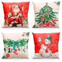 Kit Com 4 Capas De Almofadas Estampadas Natalinas 45cm X 45cm - Vermelho