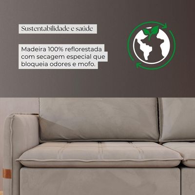 Sofá Cama Retrátil 4 Lugares Bárbara 2,60m Veludo Bege