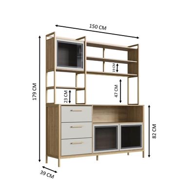 Armário de Cozinha Estilo Industrial Compacto com Pé Arenas Champanhe 150x39x179cm Placa e Ponto