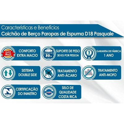 Colchão Infantil Paropas D18 Pasquale Anti-Refluxo 70x130x10