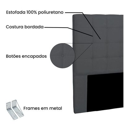 Cabeceira Verona Cama Box Solteiro 90Cm Suede Cinza