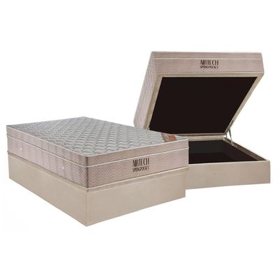 Cama Box Baú CRC Casal +Colchão Molas Master Pocket Airtech Ortobom 138