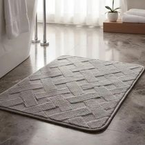 Tapete Conforto Kazzavip Felpa 100% Poliéster Antiderrapante Tijolinho Macio e Alto Relevo 38x58cm Cinza