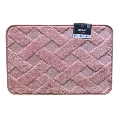 Tapete Conforto Kazzavip Felpa 100% Poliéster Antiderrapante Tijolinho Macio e Alto Relevo 38x58cm Rosa