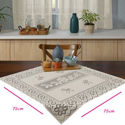 Toalha Centro de Mesa KazzaVip Renda Valência Flores, Ramos e Arabescos 75cm x 75cm Perola