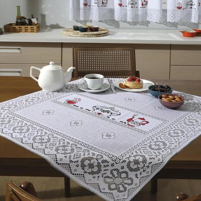 Toalha Centro de Mesa KazzaVip Renda Valência Cafe Vermelho 75cm x 75cm Branco