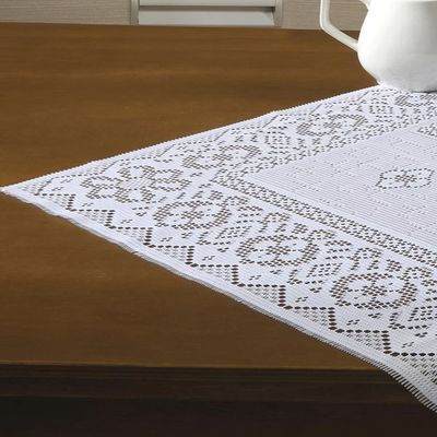Toalha Centro de Mesa KazzaVip Renda Valência Cafe Vermelho 75cm x 75cm Branco