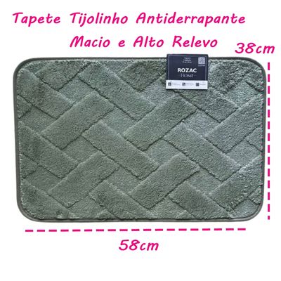 Tapete Conforto Kazzavip Felpa 100% Poliéster Antiderrapante Tijolinho Macio e Alto Relevo 38x58cm Verde