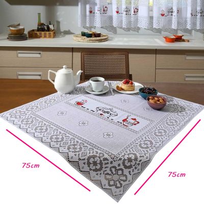 Toalha Centro de Mesa KazzaVip Renda Valência Cafe Vermelho 75cm x 75cm Branco