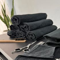 Kit 03 Unidades - Toalha de Rosto KazzaVip Felpuda 100% Algodão Linha Salao Profissional 44cmx75cm Preto