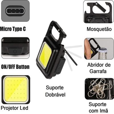 Mini Lanterna Led Chaveiro Mosquetão Portáti Imã Potente Usb