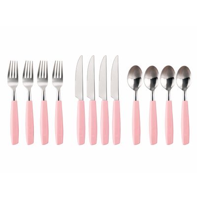 Jogo Talheres Faqueiro 12 Peças Inox Rosa Garfo Faca Colher Mesa
