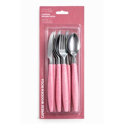 Faqueiro Jogo Talheres 12 Peças Inox Cabo Rosa Garfo Faca Colher