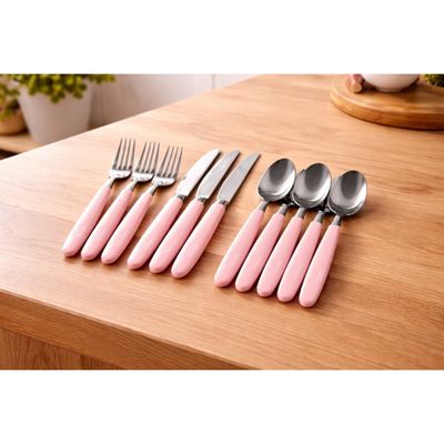 Jogo Talheres Faqueiro 12 Peças Inox Rosa Garfo Faca Colher Mesa