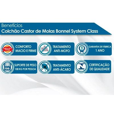 Cama Box Baú CRC King +Colchão Molas Bonnel Class Castor 193x203