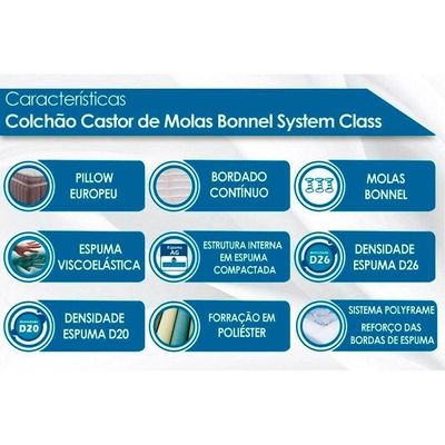 Cama Box Baú CRC King +Colchão Molas Bonnel Class Castor 193x203