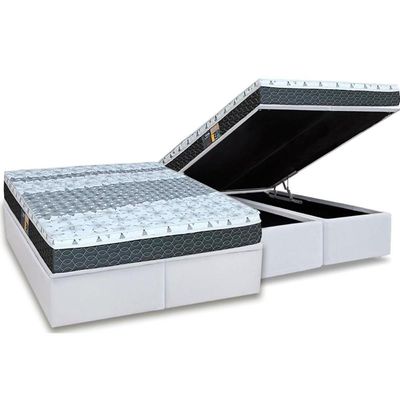 Cama Box Baú CRC King +Colchão Molas Bonnel Class Castor 193x203