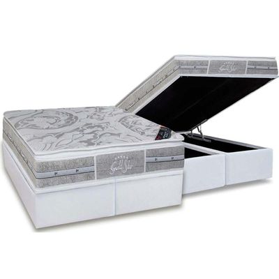 Cama Box Baú CRC King +Colchão Molas Master Pocket LátexPlush Castor 193