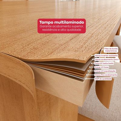 Conjunto Sala de Jantar Mesa Easy Line com 6 Cadeiras Linho Amêndoa