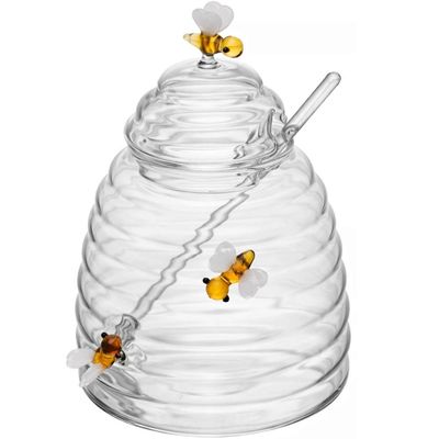 Açucareiro de Vidro 500ml Colher Tampa Porta Açúcar de Mesa Lovely Bee Decorado Lyor