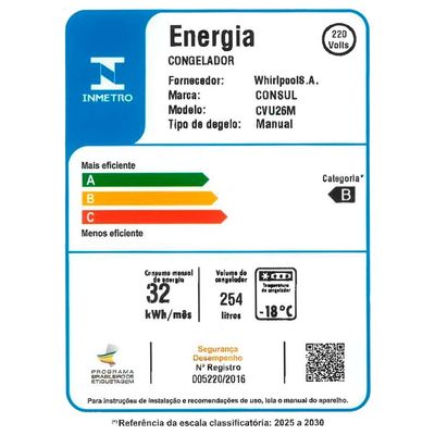 Freezer Vertical CVU26MB com 1 Porta Reversível 254 Litros Consul Branco / 220V