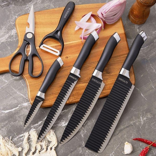 Kit Facas Profissional Antiaderente 6 Pçs Preto Preto