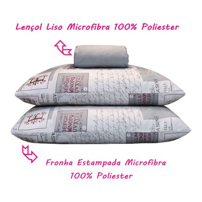 Jogo de Lençol KazzaVip Queen Microfibra 100% Poliéster Paris 3 Peças Cinza