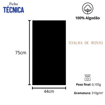 Kit 10 Unidades - Toalha de Rosto KazzaVip Felpuda 100% Algodão Linha Salao Profissional 44cmx75cm Preto