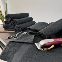 Kit 10 Unidades - Toalha de Rosto KazzaVip Felpuda 100% Algodão Linha Salao Profissional 44cmx75cm Preto