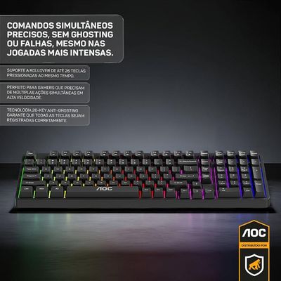 Teclado Gamer RGB com Fio - Preto - AOC