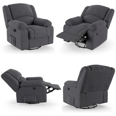Poltrona Do Papai Reclinável Pietra Glider Giratória Massagem Fh9 Veludo Cinza - Mpozenato