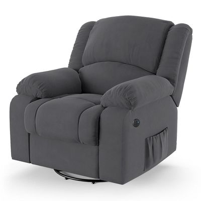 Poltrona Do Papai Reclinável Pietra Glider Giratória Massagem Fh9 Veludo Cinza - Mpozenato