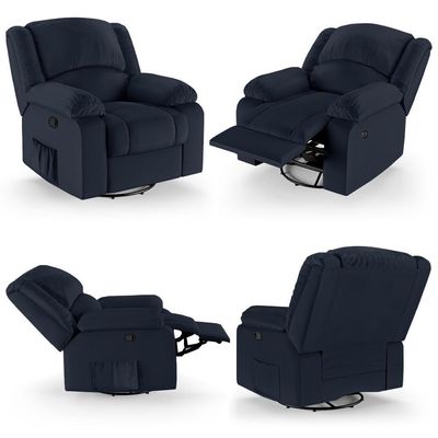 Poltrona Do Papai Reclinável Pietra Glider Giratória Massagem Fh9 Pu Azul - Mpozenato