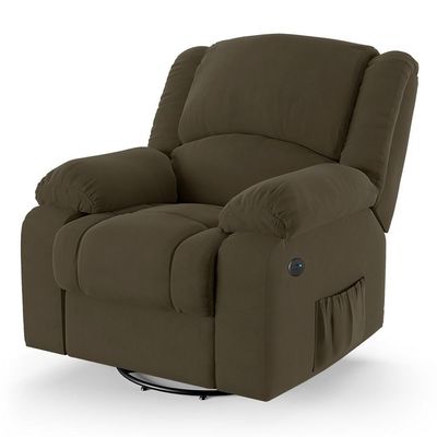 Poltrona Do Papai Reclinável Pietra Glider Giratória Usb Fh9 Veludo Capuccino - Mpozenato