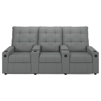 Poltrona De Cinema Reclinável 3 Lugares Baú Usb Mallie Fh9 Pu Cinza - Mpozenato