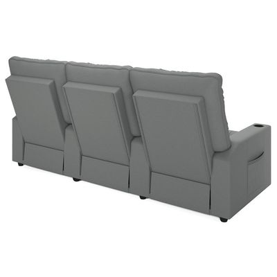 Poltrona De Cinema Reclinável 3 Lugares Baú Usb Mallie Fh9 Pu Cinza - Mpozenato