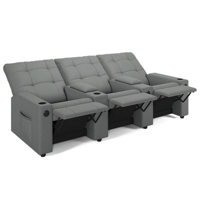 Poltrona De Cinema Reclinável 3 Lugares Baú Usb Mallie Fh9 Pu Cinza - Mpozenato