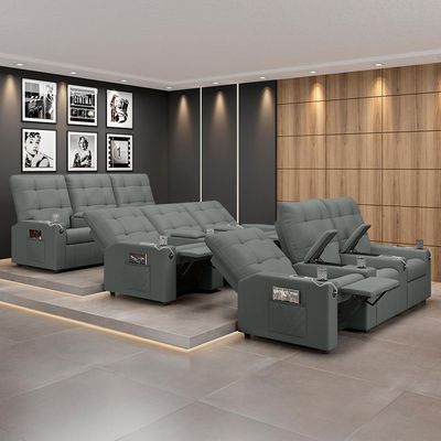 Poltrona De Cinema Reclinável 3 Lugares Baú Usb Mallie Fh9 Pu Cinza - Mpozenato