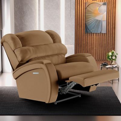 Poltrona Do Papai Reclinável Kalie Elétrica Botão Led Massagem Fh9 Pu Caramelo - Mpozenato